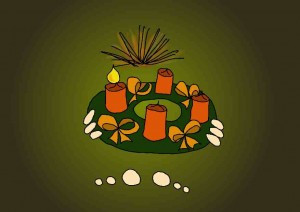 Adventskranz, eine kerze brennt